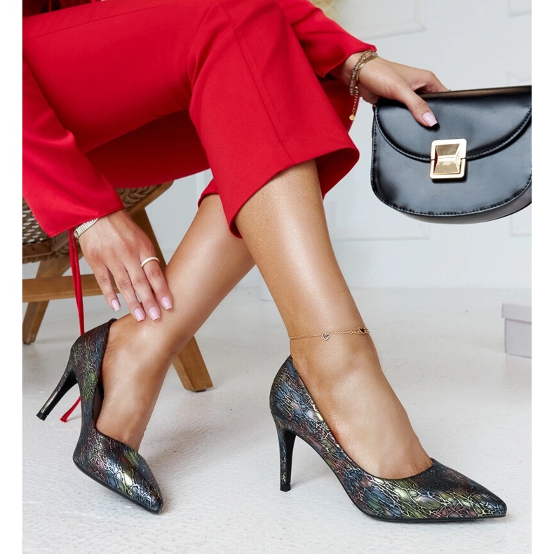 Decollete nere metallizzate con inserto Gantier in pelle nero 1