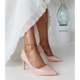 Decolleté rosa metallizzato con inserto Gantier in pelle 1