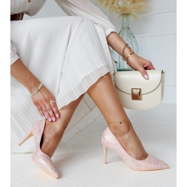 Decolleté rosa metallizzato con inserto Gantier in pelle 2