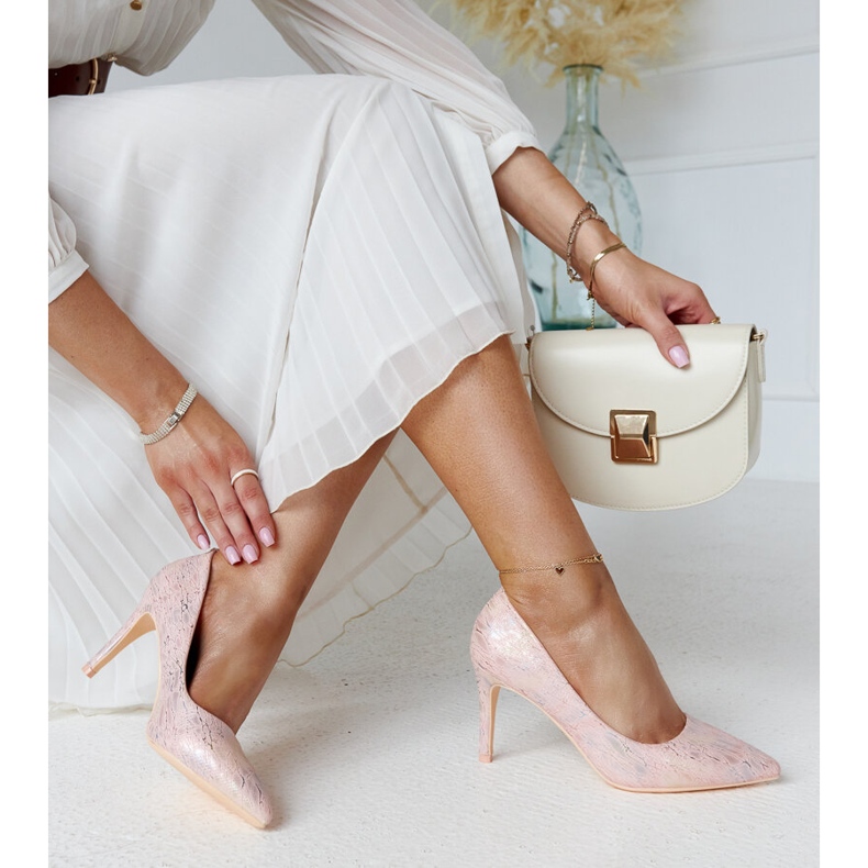 Decolleté rosa metallizzato con inserto Gantier in pelle 2