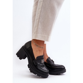 Scarpe da donna con tacco massiccio e decorazione, Ranunca nera nero 2