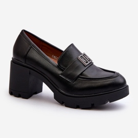 Scarpe da donna con tacco massiccio e decorazione, Ranunca nera nero 1