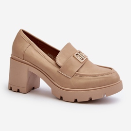 Scarpe Ranunca da donna beige con tacco grosso con decorazione 1