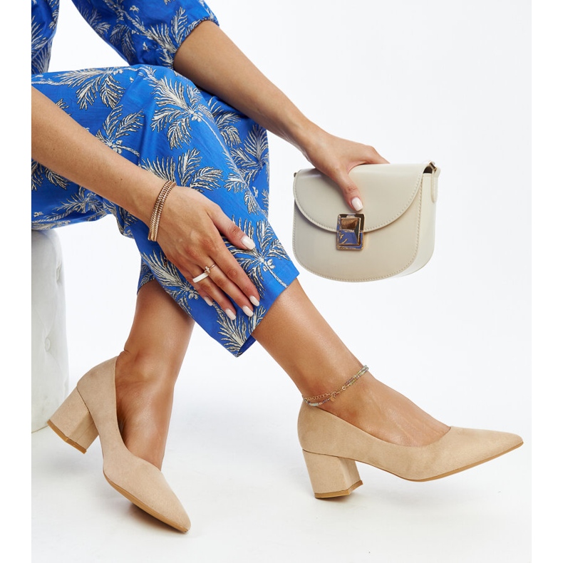 Décolleté beige a tacco alto con inserto in pelle Paris 1