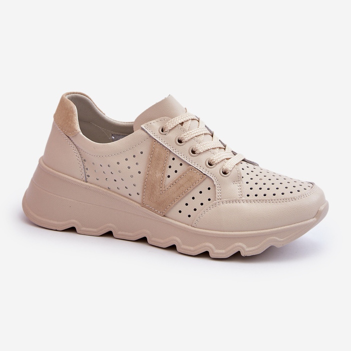 Vinceza Scarpe Sportive Leggere in Pelle da Donna Beige Eleonori 1