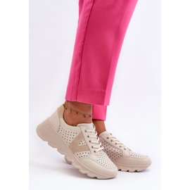 Vinceza Scarpe Sportive Leggere in Pelle da Donna Beige Eleonori 2