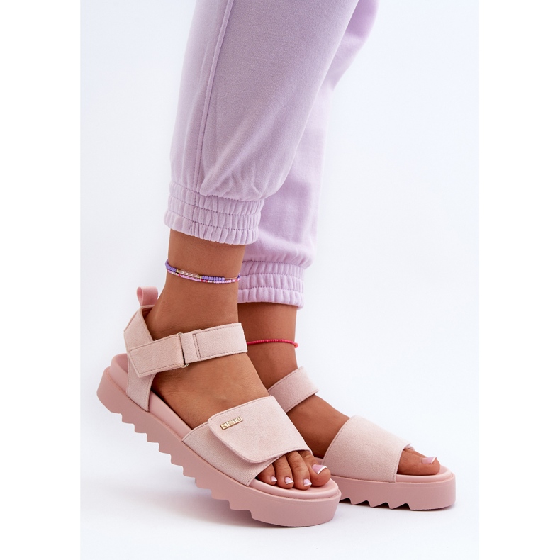 Sandali in pelle scamosciata da donna sulla piattaforma Big Star NN274701 Rosa 2
