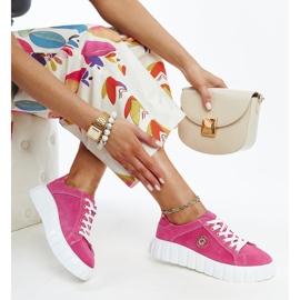 Sneakers in pelle rosa scuro con strass Stradone 1