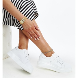 Scarpe in pelle blu con fibbia decorativa bianco 1