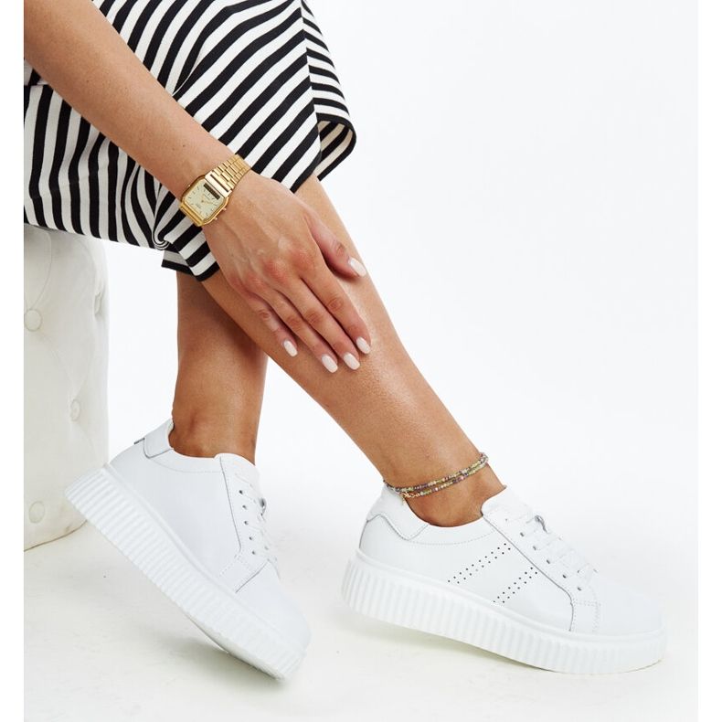 Scarpe in pelle blu con fibbia decorativa bianco 1