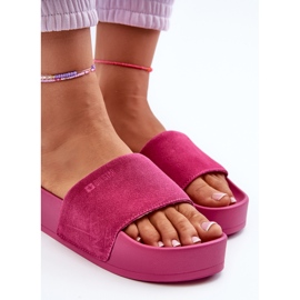 Ciabatte in pelle scamosciata da donna sulla piattaforma Big Star NN274A672 Fucsia rosa 1