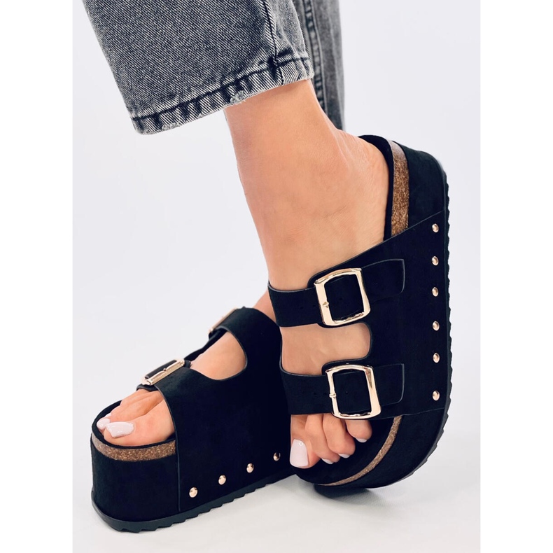 Galzai Infradito nere con plateau in sughero nero 2