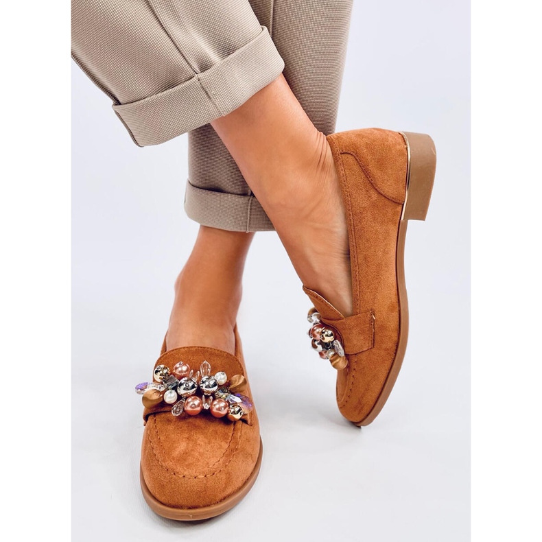 Mocassini Anselme Camel con pietre marrone 1