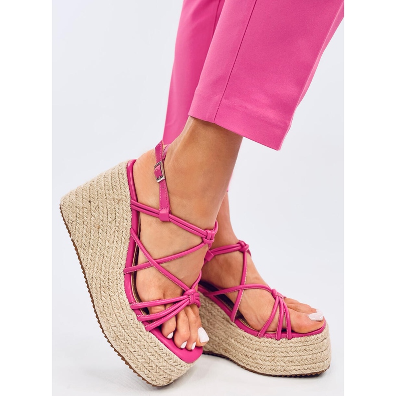 Pascai Sandali espadrillas con zeppa fucsia rosa 2