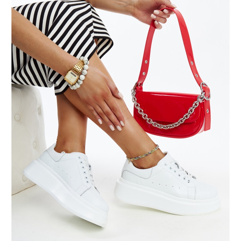 Sneakers stringate in pelle bianca bianco 1