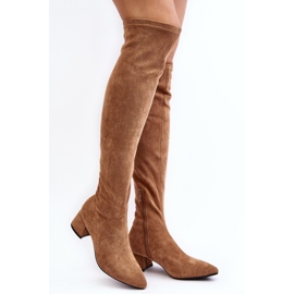 Stivali sopra il ginocchio da donna con tacco basso Camel Maidna marrone 1