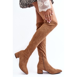 Stivali sopra il ginocchio da donna con tacco basso Camel Maidna marrone 2