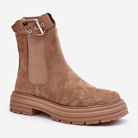 Stivaletti Chelsea in pelle scamosciata su suola massiccia, Beige Ozaro 1