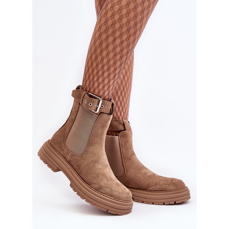 Stivaletti Chelsea in pelle scamosciata su suola massiccia, Beige Ozaro 2