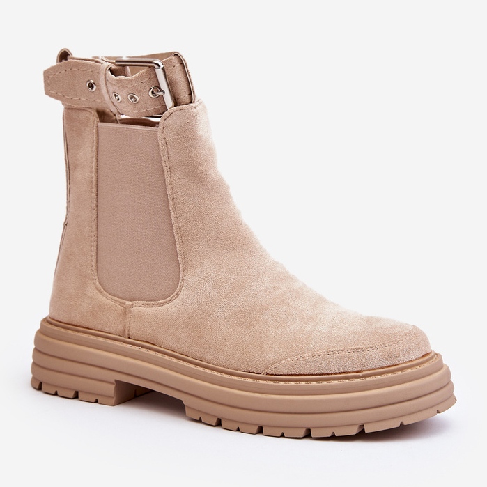 Stivaletti Chelsea in pelle scamosciata su una suola massiccia, Ozaro beige chiaro 1