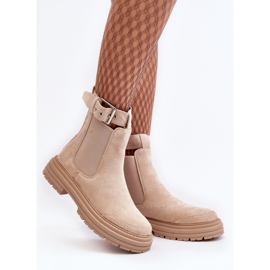 Stivaletti Chelsea in pelle scamosciata su una suola massiccia, Ozaro beige chiaro 2