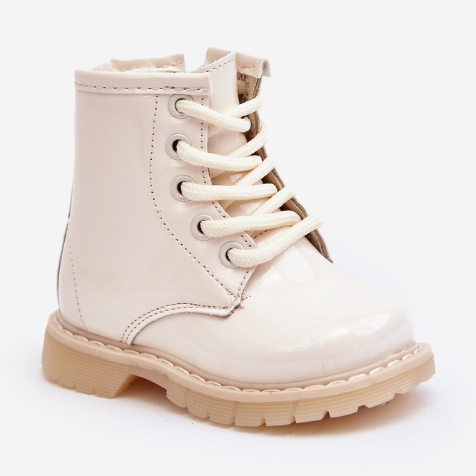 Stivaletti da bambino in vernice con cerniera, Beige Tibbie 2