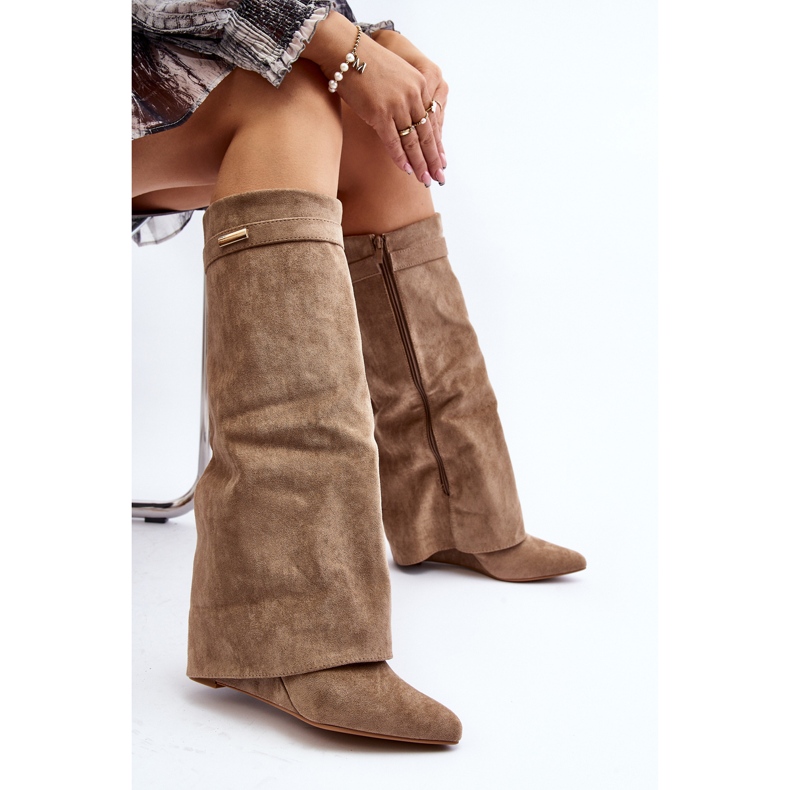 Stivali con zeppa nascosta Pattia beige da donna 2