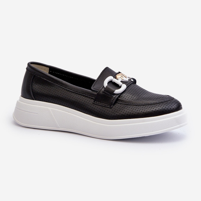 Mocassini in pelle da donna con plateau Neri S.Barski LR720 nero 1