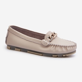 Mocassini da Donna in Pelle Con Decoro Beige S.Barski LR339 1