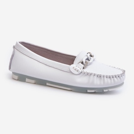 Mocassini Da Donna In Pelle Con Decorazione, Bianco S.Barski LR339 1