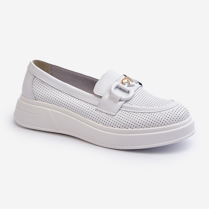 Mocassini In Pelle Da Donna Su Platform Bianco S.Barski LR720 1
