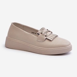Mocassini Leggeri in Pelle da Donna con Plateau Beige S.Barski LR590 1