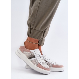 S.Barski Sneakers D&amp;A in pelle da donna LR110 Bianco e Rosa 2