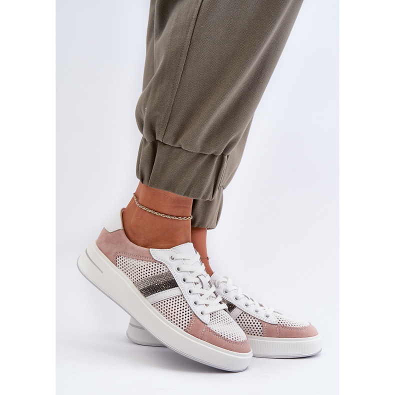S.Barski Sneakers D&amp;A in pelle da donna LR110 Bianco e Rosa bianca 2