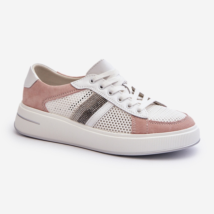 S.Barski Sneakers D&amp;A in pelle da donna LR110 Bianco e Rosa bianca 1