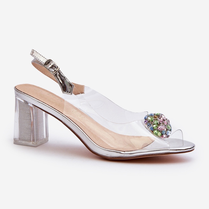 S.Barski Sandali Tacco Alto Trasparenti con Decoro Argento D&amp;A MR38-454 2