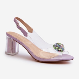 S.Barski Sandali Tacco Alto Trasparenti con Decorazione Viola D&amp;A MR38-454 2