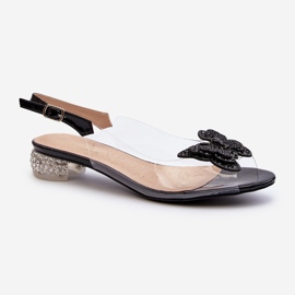 S.Barski Sandali Tacco Basso Trasparenti Con Farfalla Nera D&amp;A MR38-388 nero 2