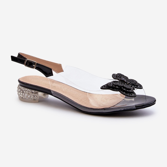 S.Barski Sandali Tacco Basso Trasparenti Con Farfalla Nera D&amp;A MR38-388 nero 2