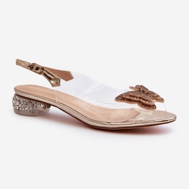 S.Barski Sandali Tacco Basso Trasparenti Con Farfalla, Oro Rosa D&amp;A MR38-388 2