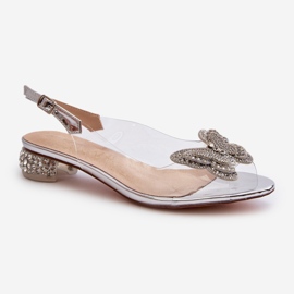 S.Barski Sandali Tacco Basso Trasparenti Con Farfalla Rosa Argento D&amp;A MR38-388 1