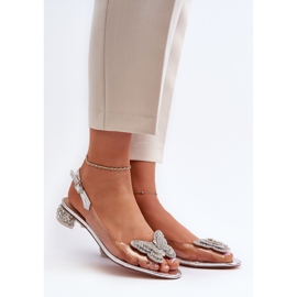 S.Barski Sandali Tacco Basso Trasparenti Con Farfalla Rosa Argento D&amp;A MR38-388 d'argento 2