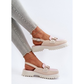 S.Barski Sandali con tacco piatto da donna con decorazione Beige D&amp;A MR38-656 1