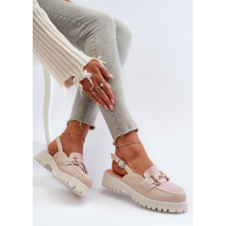 S.Barski Sandali con tacco piatto da donna con decorazione Beige D&amp;A MR38-656 2