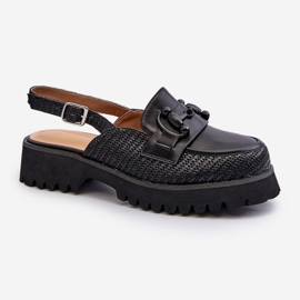 S.Barski Sandali con tacco piatto da donna con decorazione Nero D&amp;A MR38-656 2