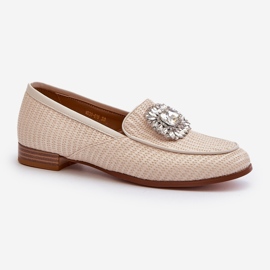 S.Barski Mocassini Tacco Piatto da Donna con Spilla Beige D&amp;A MR38-676 1