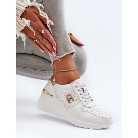 S.Barski Sneakers con zeppa in pelle da donna bianche D&amp;A LR810 bianco 1