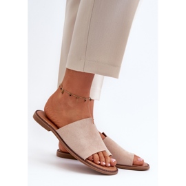Infradito da donna in pelle scamosciata Beige Amite 2