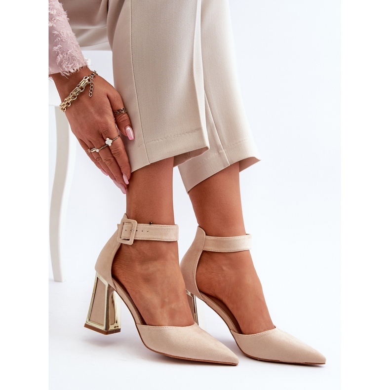 Décolleté in pelle scamosciata su tacco alto Beige Lodho 1