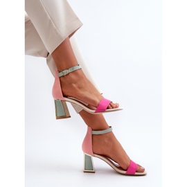Sandali Pholia in camoscio fucsia con tacco alto multicolore 1